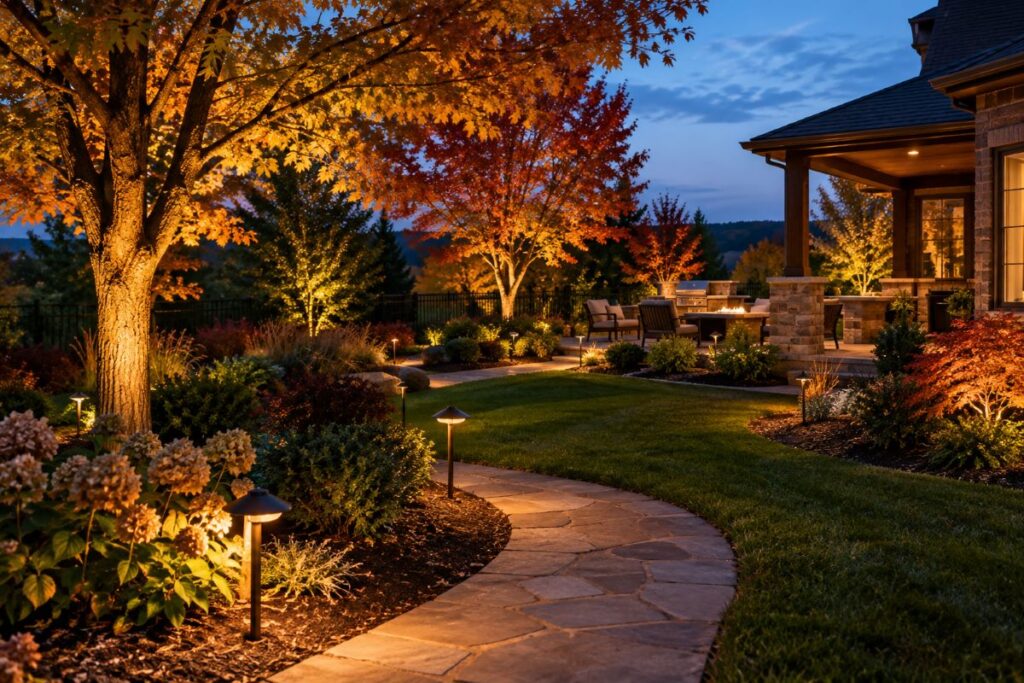 Landscape lighting ideas for an autumn front entrance