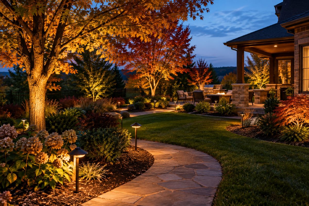 Landscape lighting ideas for an autumn front entrance